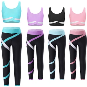 Kids Girls Activewear Playwear Sportswear Sleeveless Dancewear Sweatsuit Set - Picture 1 of 48