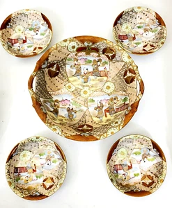 Antiguo frutero Nippon Royal Satsuma de 9,5" con mango y cuatro cuencos de bayas de 5,25" - Imagen 1 de 11