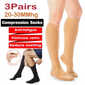 3PK Compression Socks/Hose Knee High 20-30mmHg Men Women Stockings Flight Travel - Picture 1 of 15