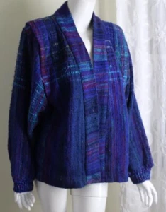 AMAZING! Joy Boatwright Sz M L Blue Purple Handwoven Art-to-Wear Jacket Blazer - Picture 1 of 10