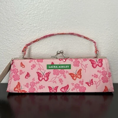 Bolso sin asas Laura Ashley rosa mariposa estuche rígido floral bolso lápiz mini Y2K Foto 1 de 4