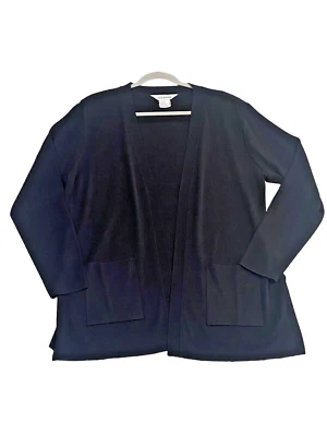 Exclusively Misook Black Long Sleeve Open Cardigan Jacket Pockets Knit Large L - Image 1 of 4