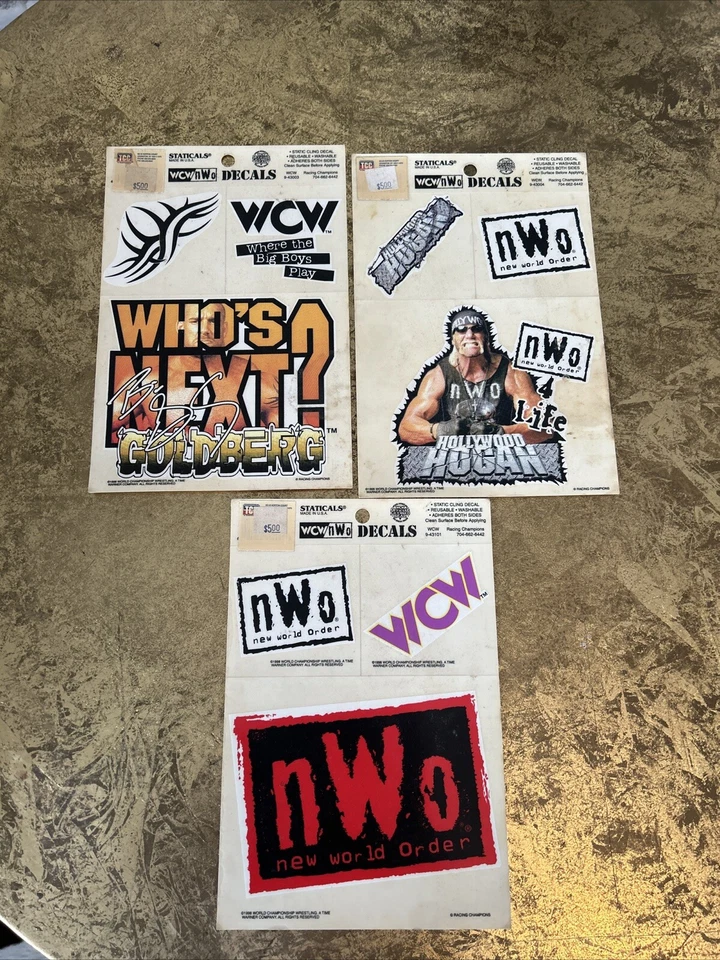 De colección 1998 WCW Calcomanías Raro Encontrar Juego De 3 Hulk Hogan N.w.o Oro Goldberg EE. UU. Foto 1 de 4