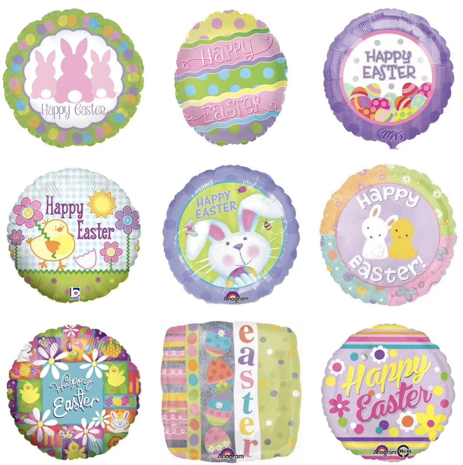 Happy Easter Bunny Chick Eggs 18" Foil Mylar Happy Easter Tulips Balloons - Image 1 of 1