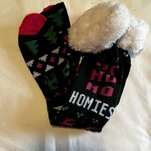 Damas Navidad Rodilla Calcetines Imitación Piel Navidad “HO HO HO Homies” Talla 4-10 - Imagen 1 de 2