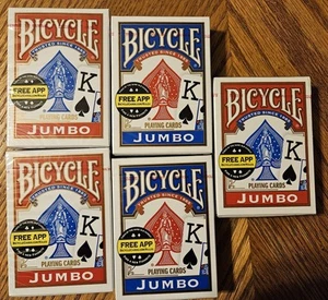 5 paquetes de cartas de juego cara jumbo de bicicleta rojas y azules nuevas selladas - Imagen 1 de 2