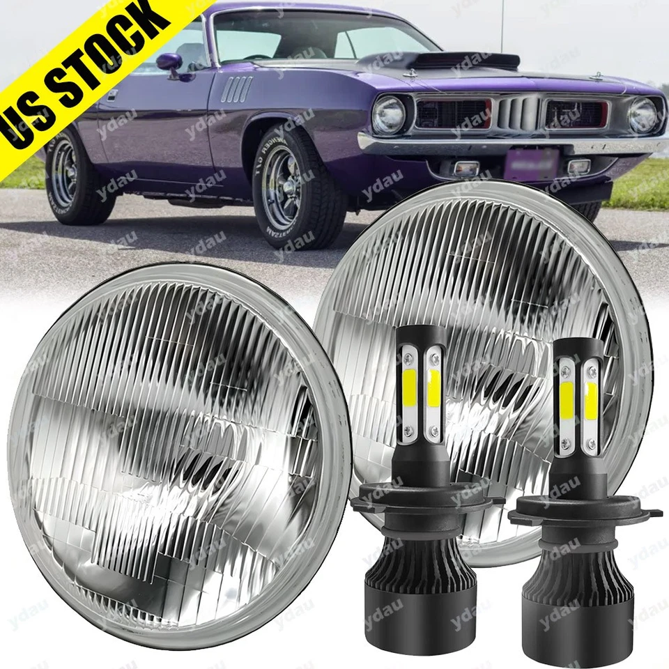 适用于普利茅斯梭子鱼 1964 - 1974 7 英寸 LED 圆形车头灯 高/低光束 美国 — 第 1/4 张图片