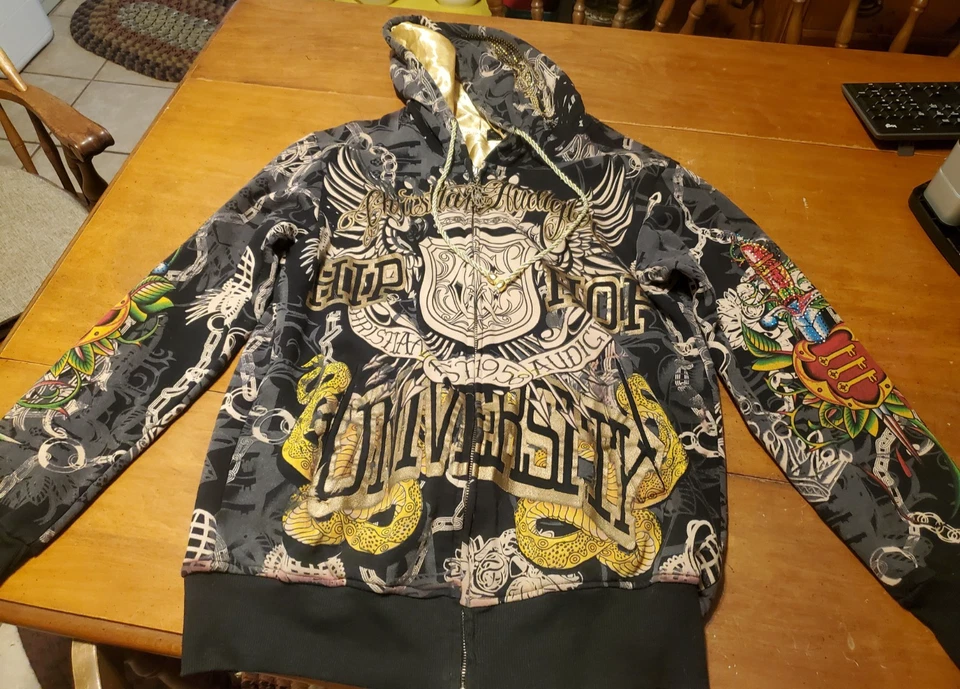 ¡EXCELENTE! Christian Audigier Sudadera con Capucha Chaqueta Calavera Bling Hip Hop XL  Foto 1 de 4