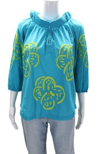 Gretchen Scott Womens Cotton Embroidered Long Sleeve Blouse Top Blue Size S - Picture 1 of 5