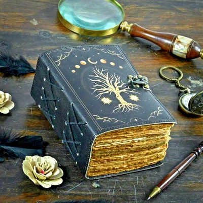 Black Tree Moon Leather Journal Christmas  – Handmade Notebook for Writing - Image 1 of 4