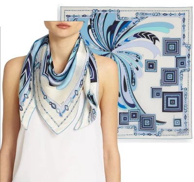EMILIO PUCCI BUFANDA ESTAMPADO GASA SEDA FIRMA LOGO BUFANDA CUADRADA 34" Foto 1 de 4