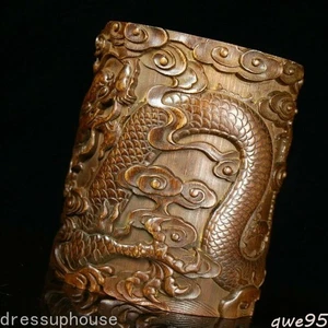 6,2" Natürlicher Bambus Handgeschnitzt Exquisiter Drache Pinsel Topf - Bild 1 von 8