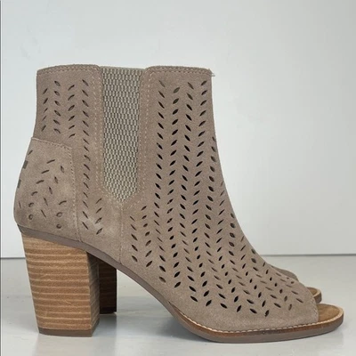 TOMS Majorca Peep Toe Perforated Ankle Boot Suede Desert Taupe SZ 9 - Image 1 of 4