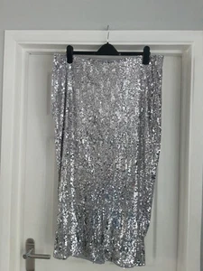 New Look Silver Sequin Sparkle Stretch Pencil Skirt Size 20 Evening Cruise New - Picture 1 of 11