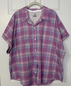 Ridgecut Toughwear Womens Size 3X Lavender Plaid Short Sleeve Button-Up Blouse - Picture 1 of 10