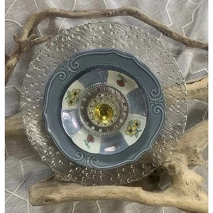 Repurposed Glass Garden Art Sun Catcher Flower Handmade Sculpture VTG china OOAK - Picture 1 of 5