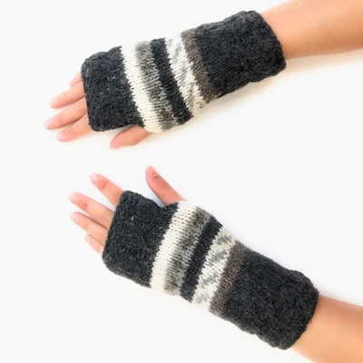 New Wool Fingerless Hand Knit Gloves Fleece Lining Arm Warmer Gray White NEW - Image 1 of 3