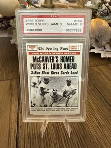 1969 TOPPS #165 WORLD SERIES GAME 3 MCCARVER HOMER PUTS ST. LOUIS AHEAD PSA 8 - Bild 1 von 2