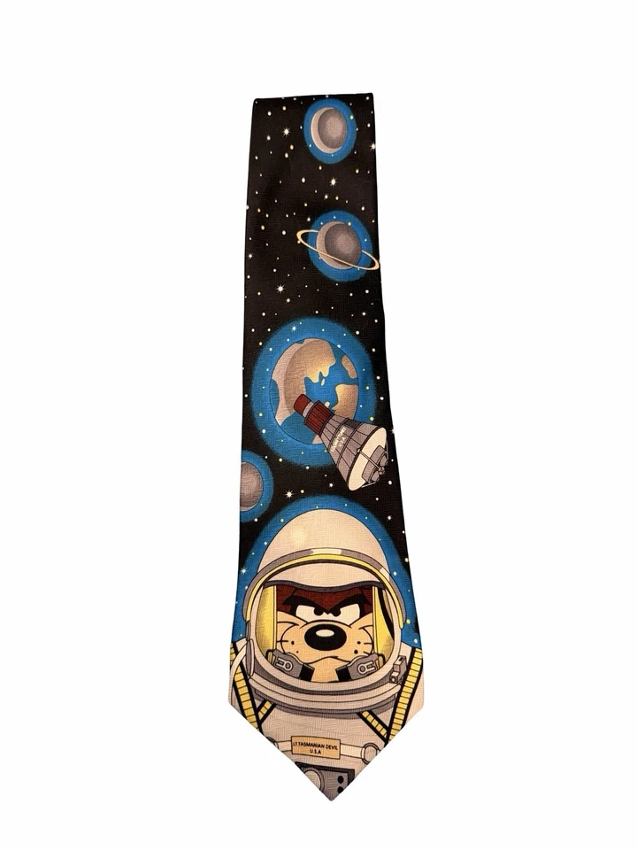 Винтажный галстук Looney Tunes Taz Astronaut Tasmanian Devil космический галстук 90-е - Изображение 1 из 4
