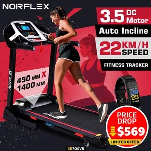 NORFLEX Electric Treadmill Gym Exercise Machine Fitness Tracker Run Auto Incline - Picture 1 of 11
