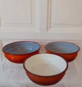 3 antike holländische Emaille Schüsseln Schalen Orange Set true Vintage - Bild 1 von 12