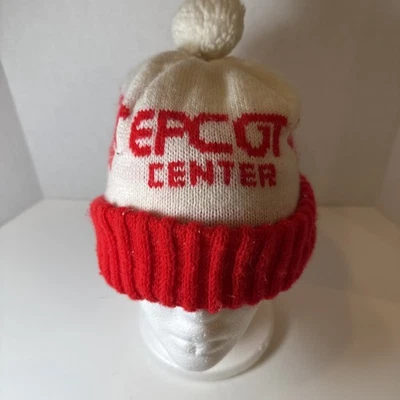 De colección Epcot Sombrero Gorro Invierno Gorra Talla Única Blanco Rojo Tejido Pom Pom Disney Foto 1 de 4