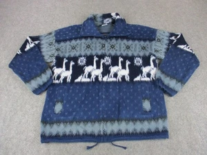 Yari Artesanias Jacke Damen mittelblau Wolle Lama Muster Reißverschluss Pullover Ecuador - Bild 1 von 9