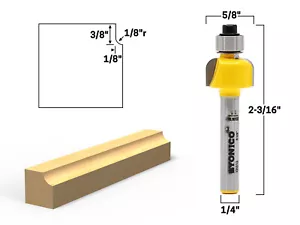 Broca de enrutador de formación de borde Radius Cove de 1/8"" - vástago de 1/4"" - Yonico 13151q - Imagen 1 de 1