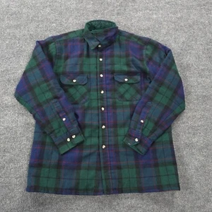 VINTAGE High Sierra Shirt Mens L Green Tartan Blackwatch Plaid Wool Blend Camp - Picture 1 of 16