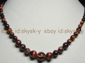 NATURAL 6-14MM RED GENUINE TIGER'S EYE GEMS STONE ROUND BEADS JEWELRY NECKLACE - Picture 1 of 4