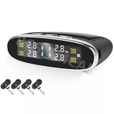 Solar Power Wireless TPMS Car Tire Pressure Monitor System 4 Sensors Alarm Kits - Image 1 of 4