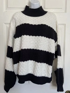 NWT Nine West Women's Black/White Stripe Mock Turtleneck Pullover Sweater Size L - Picture 1 of 9