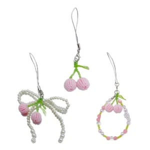 Fashion Beaded Cherry Charm Pendant Chain Hangings Decoration for Key Bag - Photo 1/11