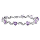 Amour Sterling Silver 9 1/10 Ct Tgw Amethyst And Diamond Heart Bracelet