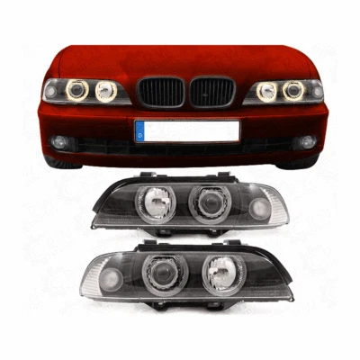 Xenon Scheinwerfer Set für BMW E39 00-03 klar/schwarz Angel Eyes Facelift NWP - Bild 1 von 4