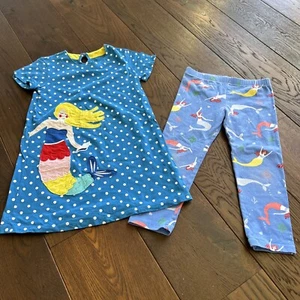 Monsoon 4-5 Mermaid Embroidered Dress Leggings 4-6 Mini Boden Style Set Lot - Picture 1 of 6
