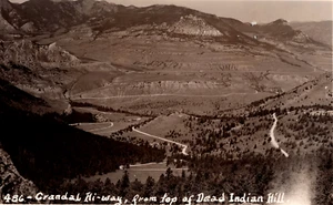 RPPC Postcard Cody WY Dead Indian Hill Summit Crandell Hwy 296 Roads Aerial View - Picture 1 of 4