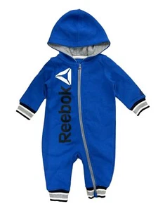 Reebok Infant Boys Blue Black & Gray Zip Up Hooded Romper Outfit 0-3 Months - Picture 1 of 1