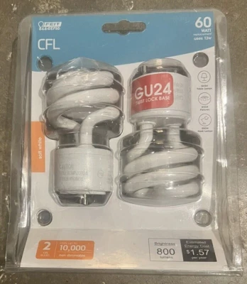 Feit Electric GU 24 CFL Twist Lock Lamp Bulbs 60 Watts/ 2pack - Image 1 of 3