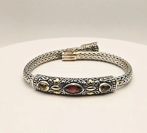 Pulsera Samual Benham plata de ley/oro macizo 18k granate y citrino 7,5" - Imagen 1 de 6