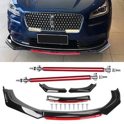 Front Bumper Lip Red Layer Splitter Spoiler Black +Red For Lincoln MKZ Universal Foto 1 de 4