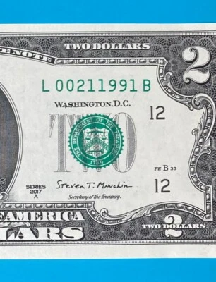 February 1, 1991 / 2 January 1991 L 00211991 B BIRTHDAY Note $2 Two Dollar Bill - Image 1 of 3