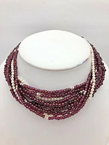 Vintage ~ 14kt Gelbgold ~ Granat und Perle 10 Strang 15" Halsreif Halskette - Bild 1 von 12