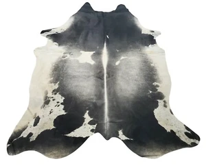 Grey White Cowhide Rug Dark Brazilian Hair On Hide Real Natural 7.9ft x 6.5ft - Picture 1 of 5