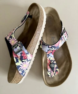 Birkenstock Gizeh Supernatural Floral Flowers Navy Thong Sandals Women Sz 41/10 - Picture 1 of 8