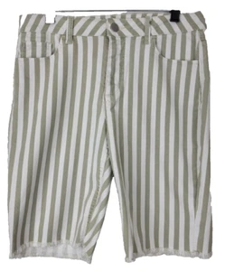 Project Blue Womens Bermuda Green/White Striped Denim Frayed Hem Shorts Size 10 - Picture 1 of 8