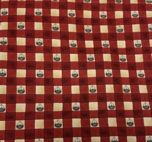 Vtg Nautical Sailboat Plaid Check Fabric By Debbie Mumm & SSI Tan Red Black BTHY - Picture 1 of 14