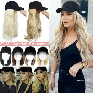 100% Natural Baseball Hat Cap Hair Extensions Real as Human Long Curly Hairpiece - Picture 1 of 61