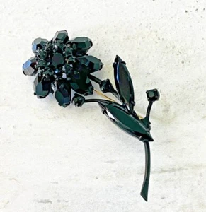 Rench tiefschwarze Dahlie Blume Brosche Anstecknadel japanisches Metall Strass 3 Zoll Vintage - Bild 1 von 11