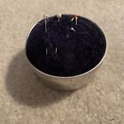 Vintage Small Round Tin Sewing Box With Pin Cushion Top Marked Japan Complete